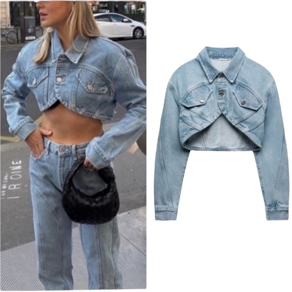Zara Blue Denim Cropped Jean Jacket - XS